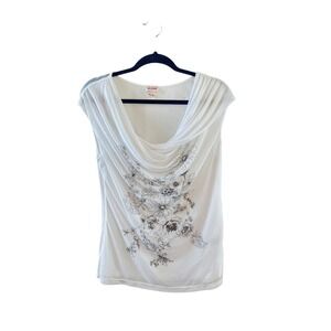 HM Conscious Collection White Floral Cowl Neck Sleeveless‎ Top Large, Y2K